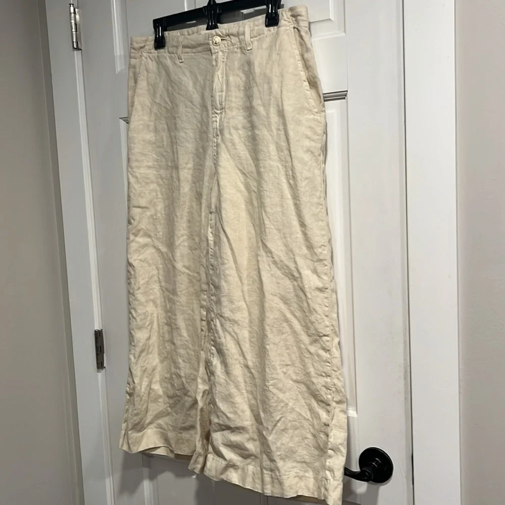 L’AGENCE Henderson High Rise Crop Wide Leg 100% Linen Pants in Oat Color Size 30 - Picture 2 of 11